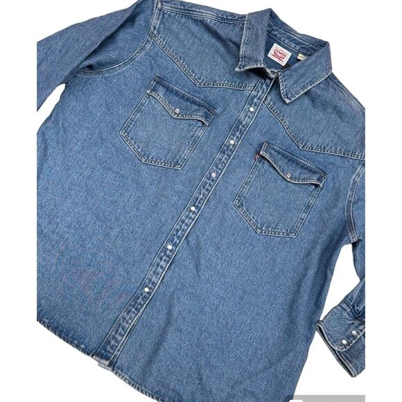 Levi’s Men’s Blue Denim White Snap Pearl Button Down Long Shirt Size 2XL NEW - Picture 2 of 7